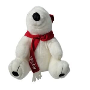 Coca Cola 1995 White Classic 13" Polar Bear Stuff Plush/Red Scarf& Hat 5623-2PL4